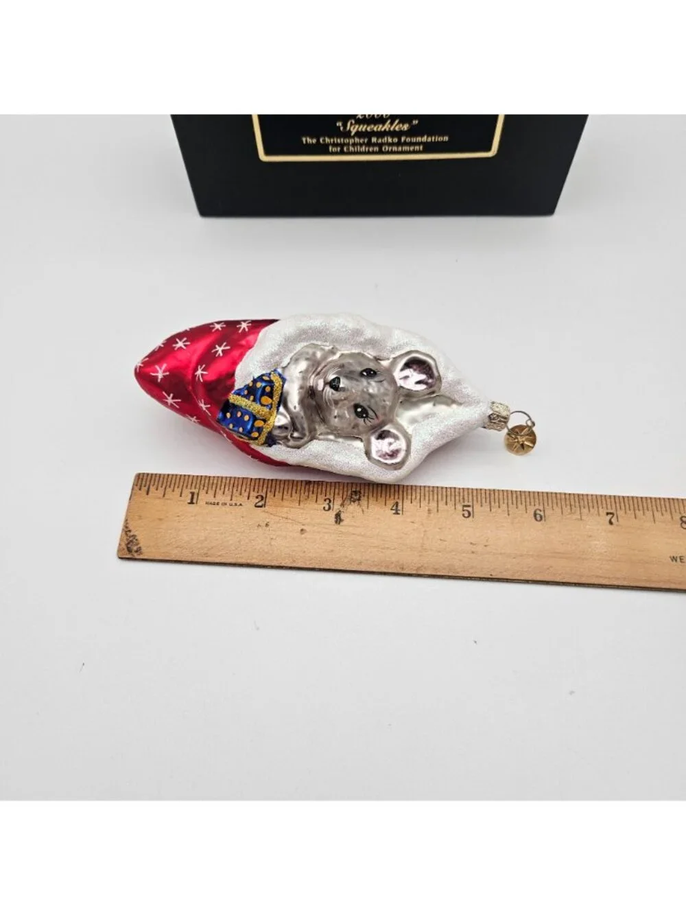 Christopher Radko Blown Glass Ornament 2000 Squeakles Mouse in Stocking Boxed